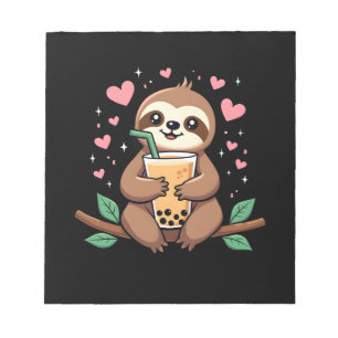 Cute Sloth Boba Bubble Milk Tea Kawaii Women Girls Notepad