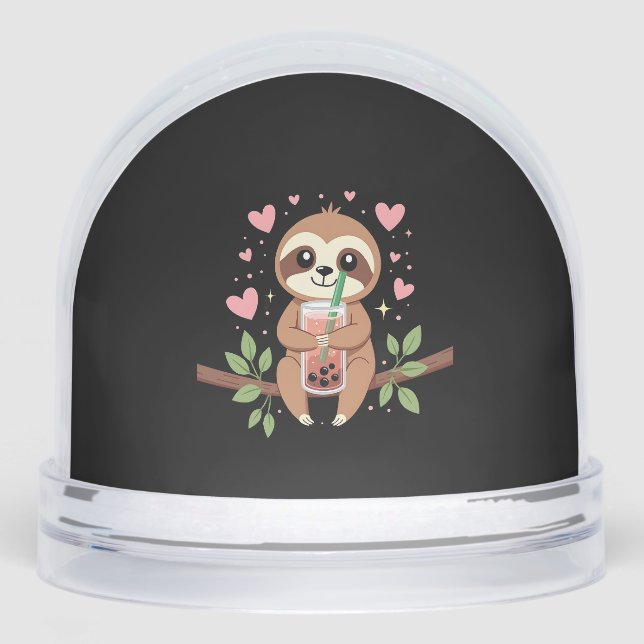 Cute Sloth Boba Bubble Milk Tea Kawaii Women Girls Snowglobe (Front)
