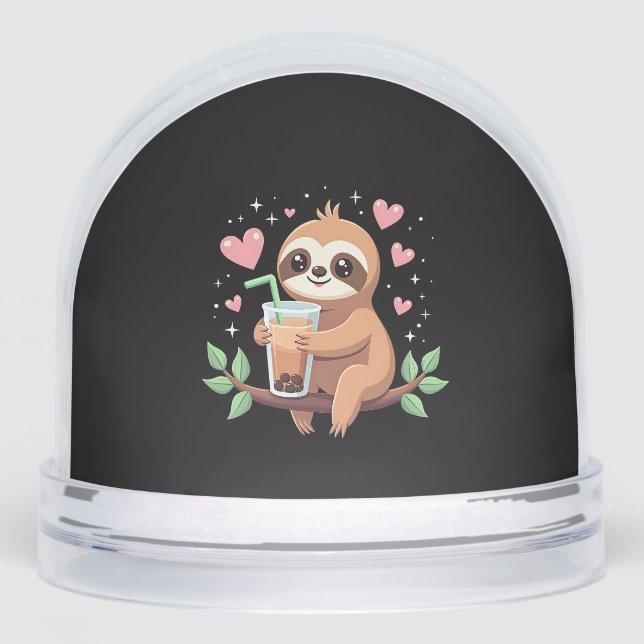 Cute Sloth Boba Bubble Milk Tea Kawaii Women Girls Snowglobe (Front)