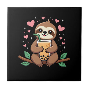 Cute Sloth Boba Bubble Milk Tea Kawaii Women Girls Tile