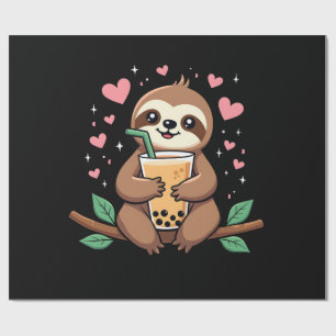 Cute Sloth Boba Bubble Milk Tea Kawaii Women Girls Wrapping Paper