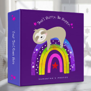 Cute Sloth Boho Rainbow, Don’t Hurry Be Happy Plum Binder