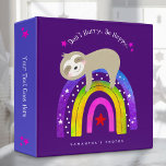 Cute Sloth Boho Rainbow, Don’t Hurry Be Happy Plum Binder<br><div class="desc">“Don’t Hurry. Be Happy.” Words to live by. A sweet, playful visual of a cute, kawaii, sloth relaxing on a colourful, boho rainbow with white handwritten typography on a dark plum purple background has the right idea. An adorable periwinkle blue star pattern overlaying dark purple plum is on the back....</div>