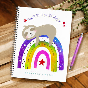 Cute Sloth Boho Rainbow Don’t Hurry Be Happy Type Notebook