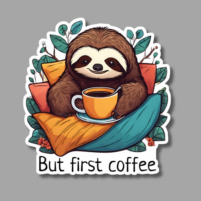 Cute Sloth But First Coffee Waterproof  (Creator Uploaded)