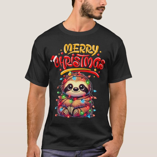Cute Sloth Christmas Lights Tangle T-Shirt (Front)