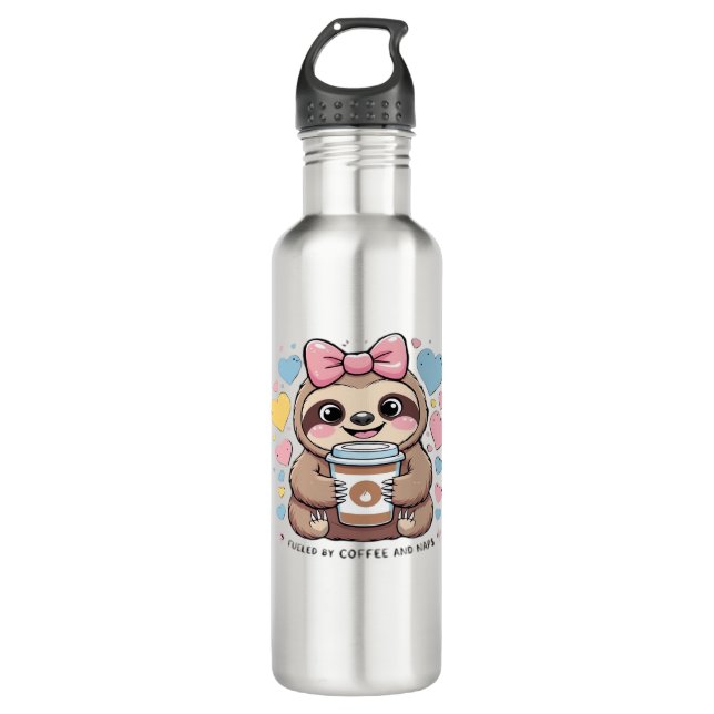 Cute Sloth Coffee Lover Shirt – Funny Fuelled by C 710 Ml Water Bottle (Front)