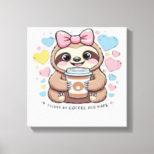 Cute Sloth Coffee Lover Shirt � Funny Fuelled by C Canvas Print