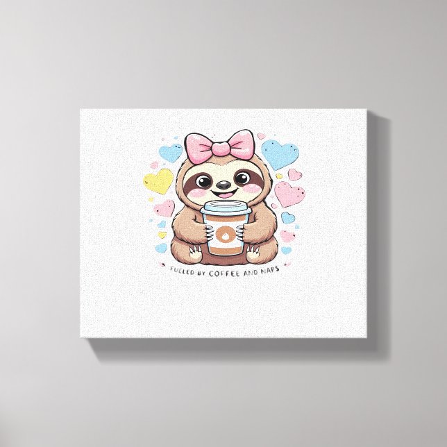Cute Sloth Coffee Lover Shirt – Funny Fuelled by C Canvas Print (Front)