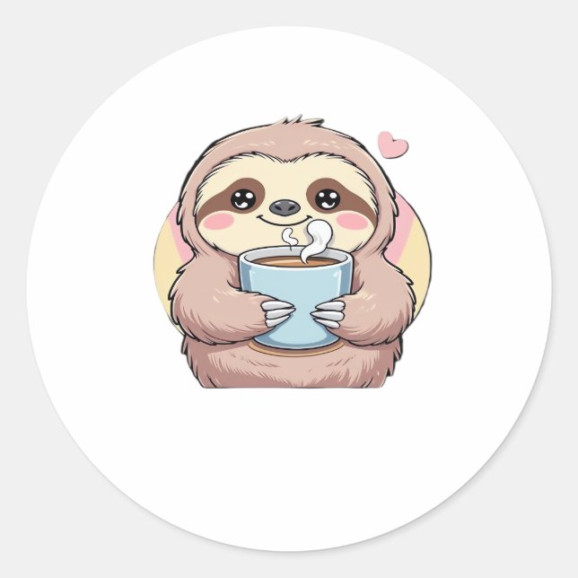 Cute Sloth Coffee Lover Shirt � Funny Fuelled by C Classic Round Sticker (Front)