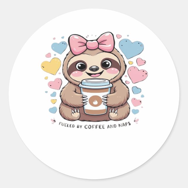 Cute Sloth Coffee Lover Shirt – Funny Fuelled by C Classic Round Sticker (Front)