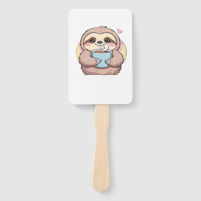 Cute Sloth Coffee Lover Shirt � Funny Fuelled by C Hand Fan (Front)
