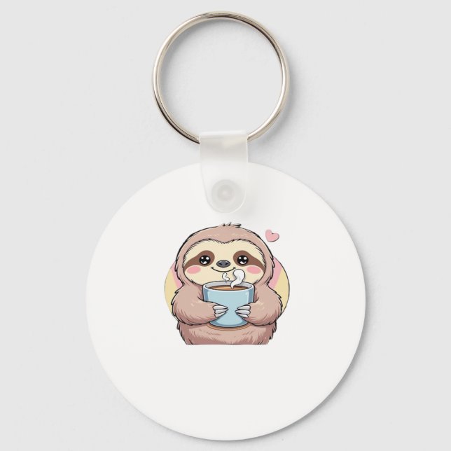 Cute Sloth Coffee Lover Shirt � Funny Fuelled by C Keychain (Front)