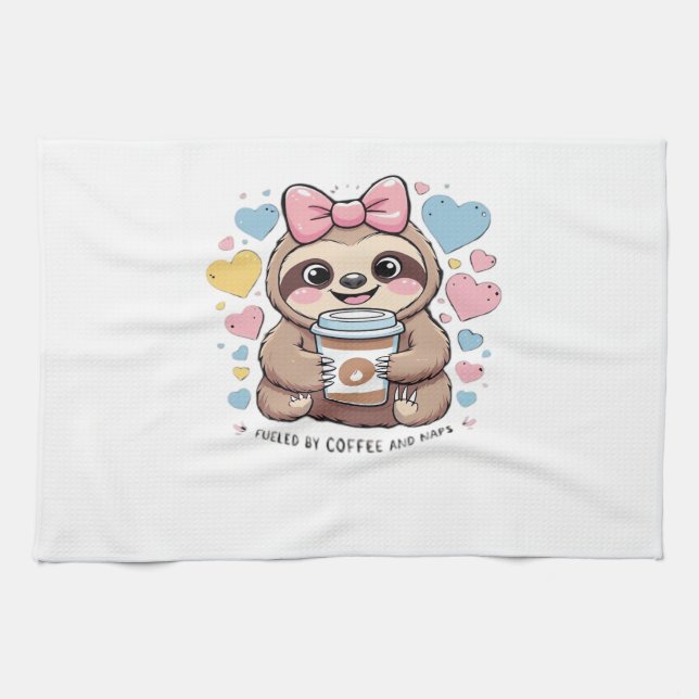 Cute Sloth Coffee Lover Shirt � Funny Fuelled by C Kitchen Towel (Horizontal)