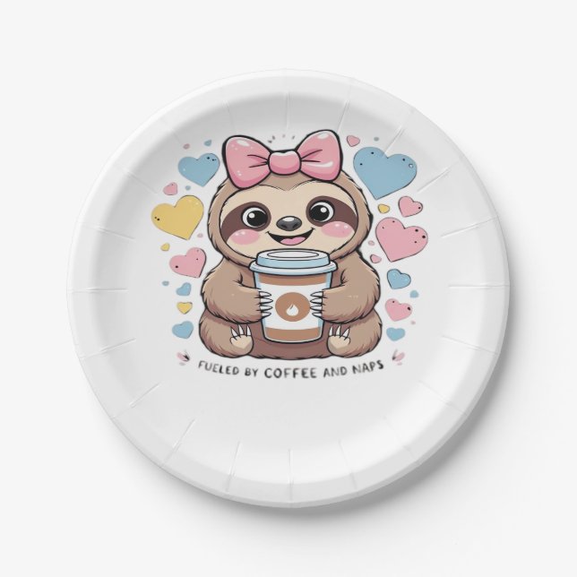 Cute Sloth Coffee Lover Shirt – Funny Fuelled by C Paper Plate (Front)