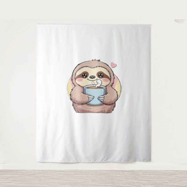 Cute Sloth Coffee Lover Shirt – Funny Fuelled by C Tapestry (Front)