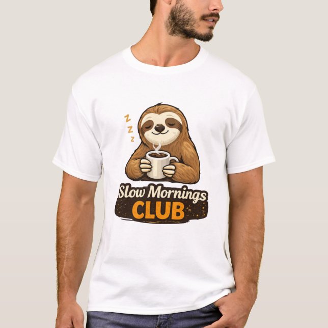 Cute Sloth Coffee "Slow Mornings Club T-Shirt (Front)