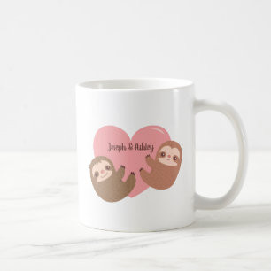 Cute Sloth Couple Hugging Heart, Personalized Coffee Mug