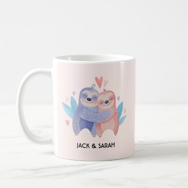 Cute Sloth Couple Personalized Valentine's Day  Coffee Mug (Left)