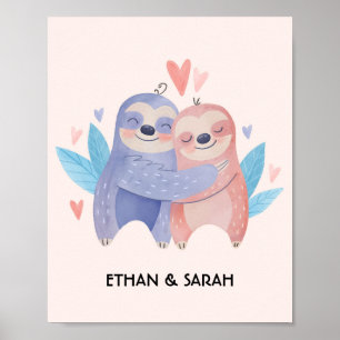 Cute Sloth Couple Personalized Valentine's Day Poster