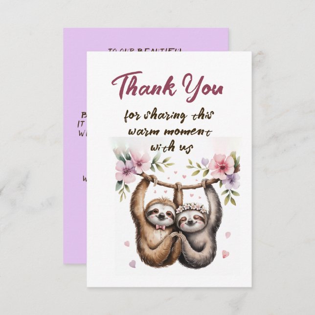 Cute Sloth Couple Wedding Thank You (Front/Back)