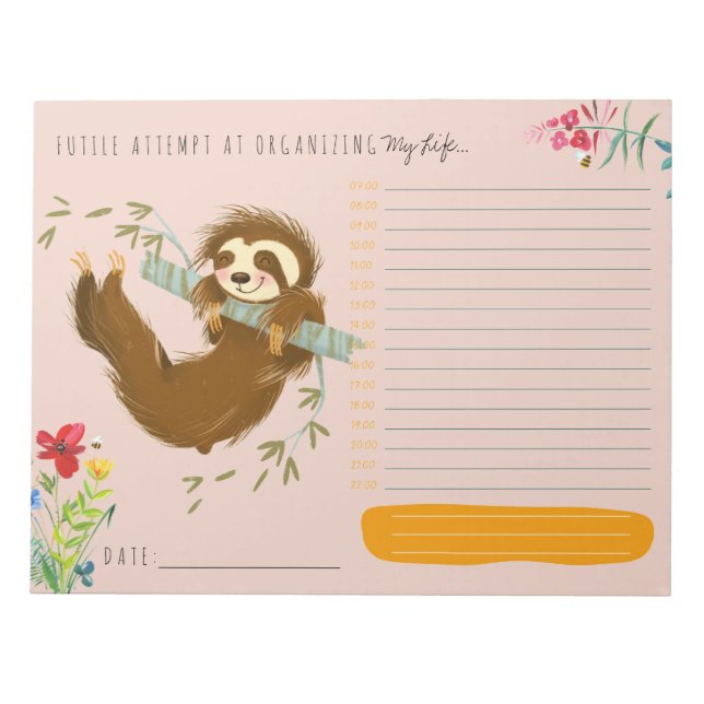 Cute Sloth Daily Planner Personalized Notepad (Front)