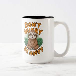 Cute Sloth 'Don't Hurry Be Happy Two-Tone Coffee Mug