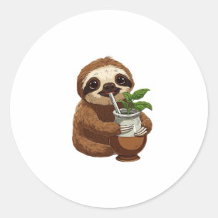 Cute Sloth Drinking Yerba Mate � Adorable Kawaii A Classic Round Sticker