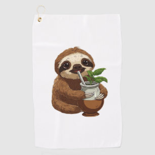 Cute Sloth Drinking Yerba Mate – Adorable Kawaii A Golf Towel