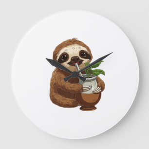 Cute Sloth Drinking Yerba Mate � Adorable Kawaii A Large Clock