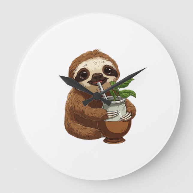 Cute Sloth Drinking Yerba Mate � Adorable Kawaii A Large Clock (Front)