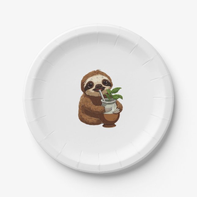 Cute Sloth Drinking Yerba Mate � Adorable Kawaii A Paper Plate (Front)