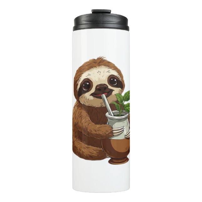 Cute Sloth Drinking Yerba Mate – Adorable Kawaii A Thermal Tumbler (Front)