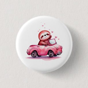 Cute Sloth Driving a Pink Convertible 1 Inch Round Button