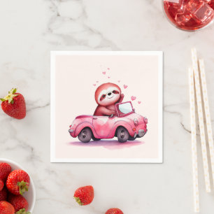 Cute Sloth Driving a Pink Convertible Napkin