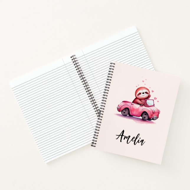 Cute Sloth Driving a Pink Convertible Notebook (Inside)