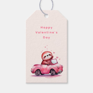 Cute Sloth Driving a Pink Convertible Valentine's Gift Tags