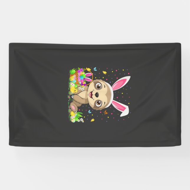 Cute Sloth Easter Egg Hunt Bunny Ear Sloth Happy E Banner (Horizontal)