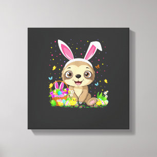 Cute Sloth Easter Egg Hunt Bunny Ear Sloth Happy E Canvas Print