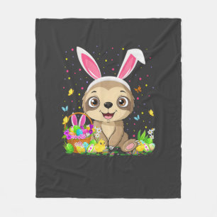 Cute Sloth Easter Egg Hunt Bunny Ear Sloth Happy E Fleece Blanket