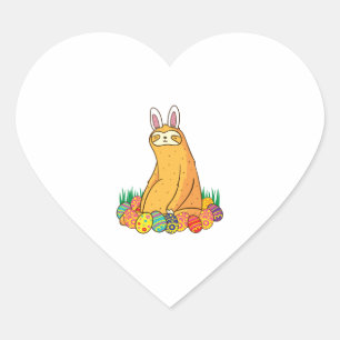Cute Sloth Easter Funny Bunny Gift Heart Sticker