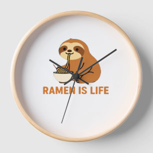 Cute Sloth Eating Ramen � Funny Noodle Lover Desig Clock