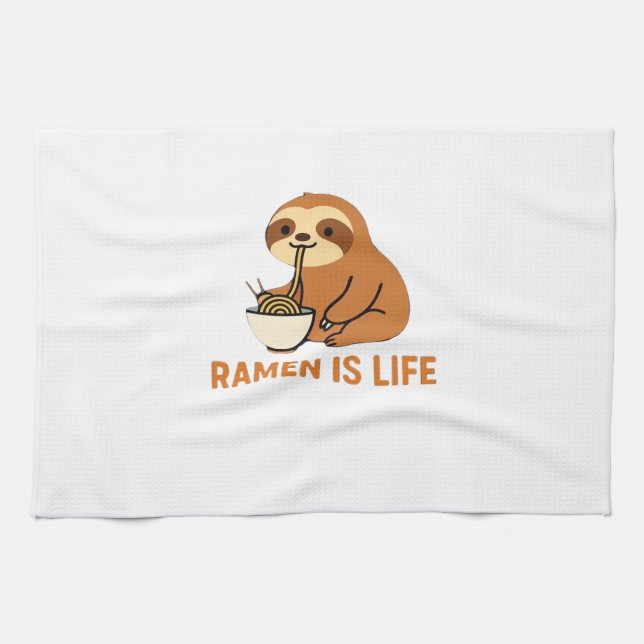 Cute Sloth Eating Ramen � Funny Noodle Lover Desig Kitchen Towel (Horizontal)