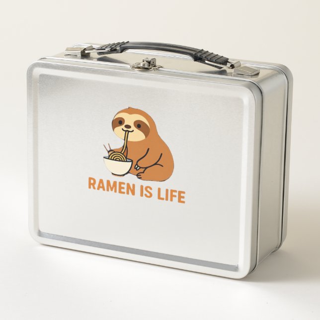 Cute Sloth Eating Ramen � Funny Noodle Lover Desig Metal Lunch Box (Front)