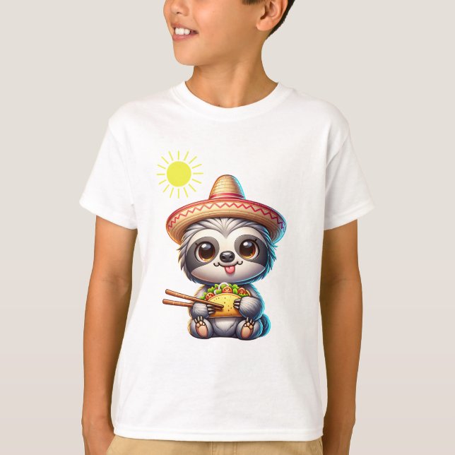 Cute Sloth eating Taco T-Shirt (Front)