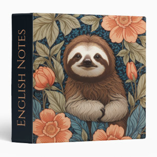 Cute Sloth Elegant Floral William Morris Inspired Binder
