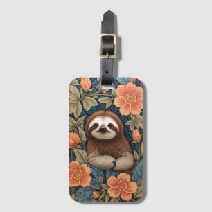 Cute Sloth Elegant Floral William Morris Inspired Luggage Tag