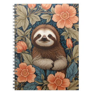 Cute Sloth Elegant Floral William Morris Inspired Notebook
