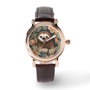 Cute Sloth Elegant Floral William Morris Inspired Watch