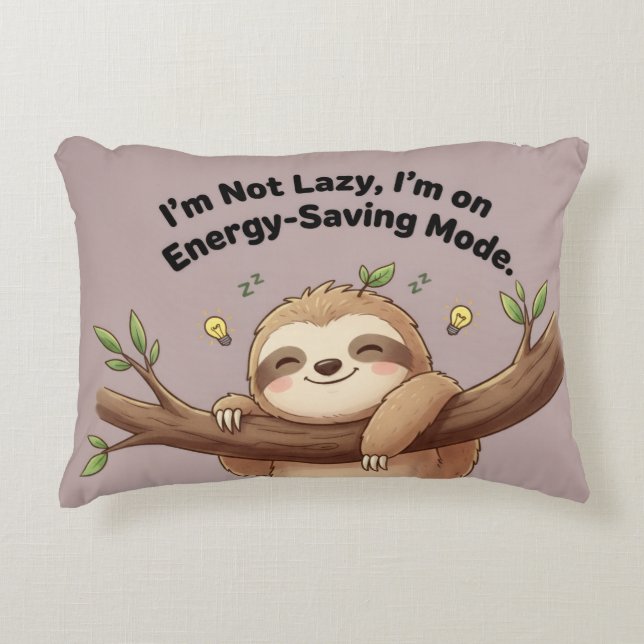 Cute Sloth "Energy-Saving Mode" Accent Pillow (Front)